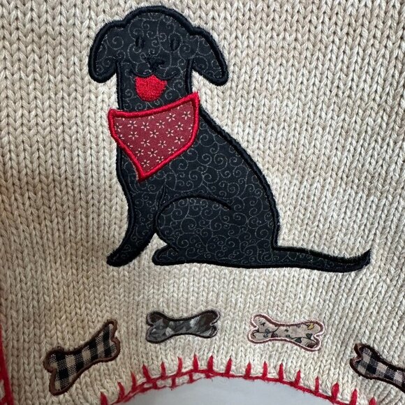 Orvis Puppy And Bones Cotton Knit Vest Size Medium Dog Bones Embroidered - Picture 3 of 10